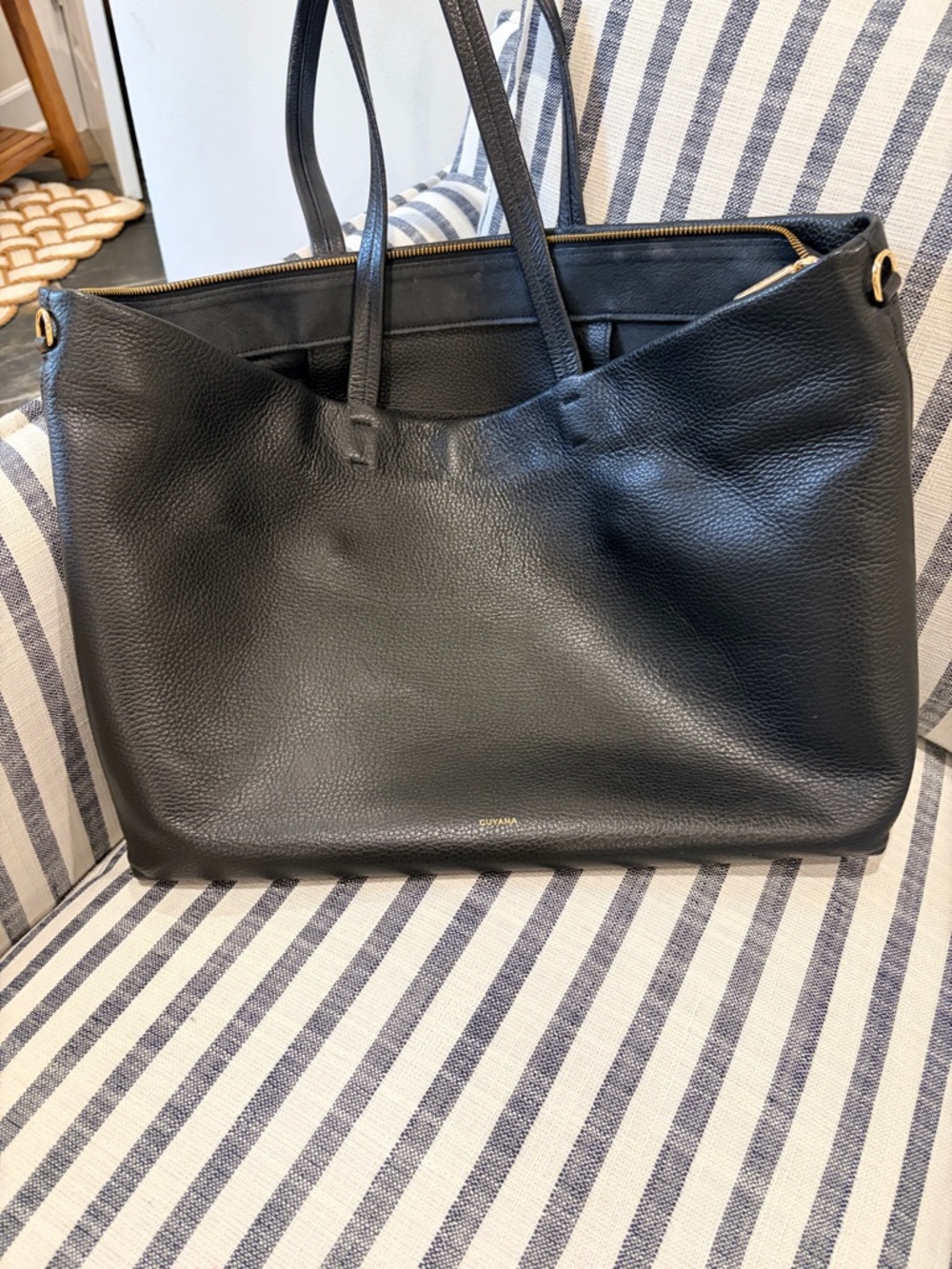 Cuyana Black Pebbled Leather Tote